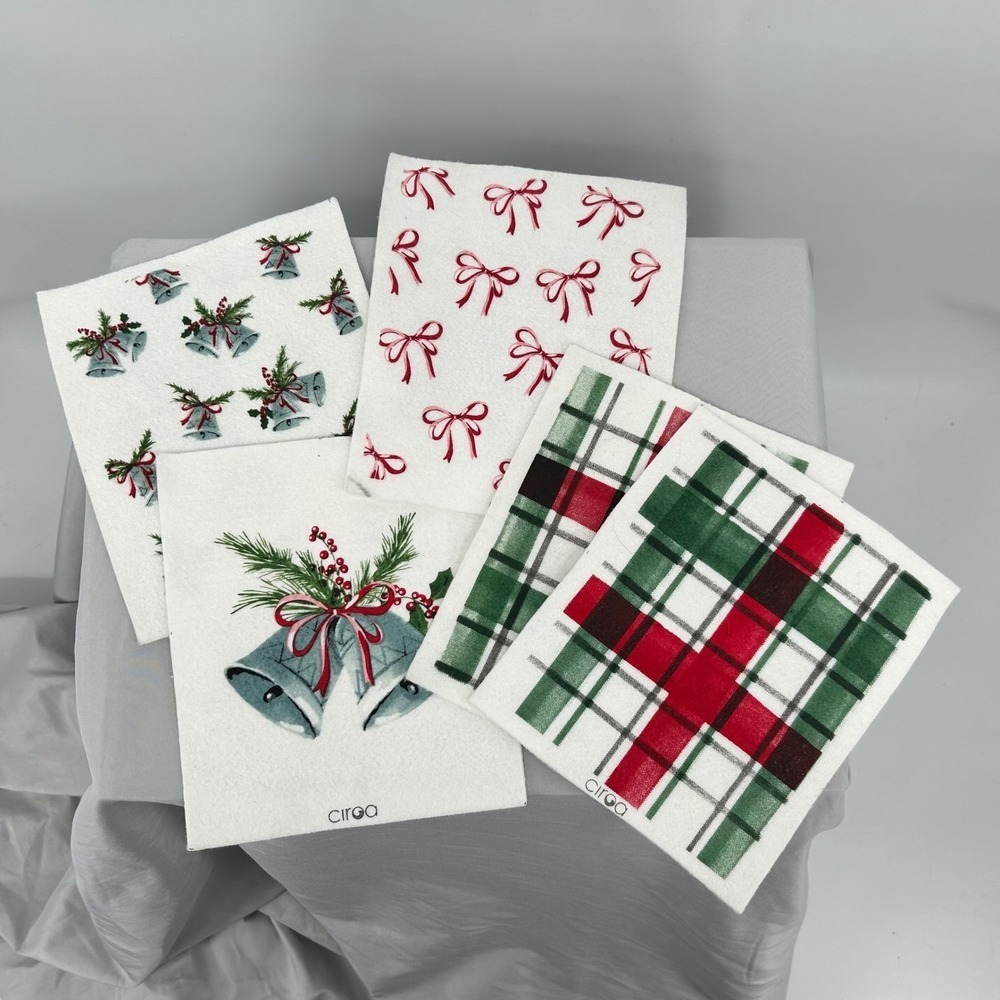 Circo Christmas Kitchen Towels‎ Dishcloths Reusable Swabs Bells Plaid Bows